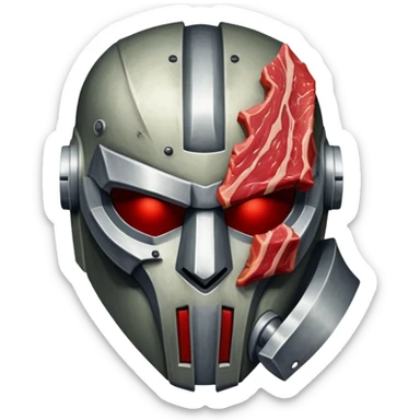 A piece of meat in a MF DOOM mask sticker