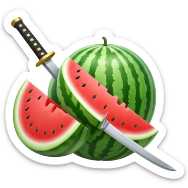 katana cuts a watermelon in half sticker