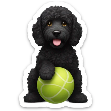 black labradoodle playing with a ball sticker