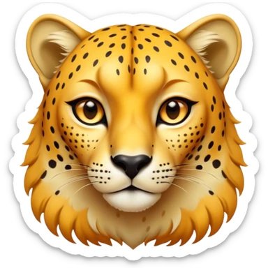 Cinematic Noble Cheetah Portrait Emoji, Poised and regal, with a lean, muscular build and a sleek, spotted Fur of golden hues, deep-set soulful amber eyes, Simplified yet sharp and sophisticated features, highly detailed, glowing with a warm, dignified glow, high shine, intelligent and swift, stylized with an air of wild elegance, focused and attentive, soft glowing outline, capturing the essence of a watchful and confident predator, so majestic it feels as though it could sprint out of the screen with effortless authority! sticker