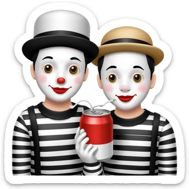 2 mimes talking with a can on a string between them sticker