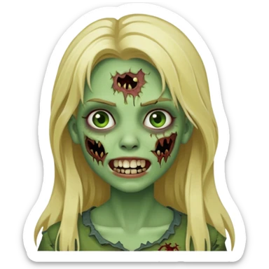 girl zombie with blonde long hair with teeth green skin and with no angry face sticker