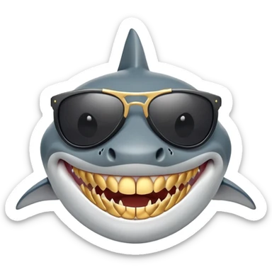 shark with golden teeth wearing black sunglasses sticker