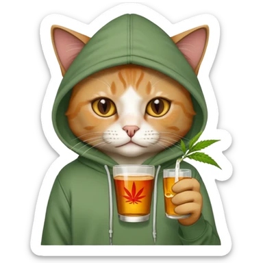 cat wearing weed hoodie drinking bacardi sticker