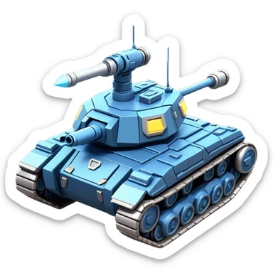 Clash of Clans aesthetic: Cinematic heroic Space Tank Emoji, rendered in a 3D vector-style similar to standard emojis with minimal shading and bold, simplified shapes. A robust, isometric armored vehicle with sleek futuristic plating and energy cannons, softly glowing with a high-tech cosmic combat charm. Simplified yet unmistakably iconic, highly detailed and consistent, glowing with a soft radiant shine and high gloss. Stylized with a touch of intergalactic warfare and a soft glowing outline, capturing the essence of a futuristic battle machine with a friendly, playful spirit! sticker