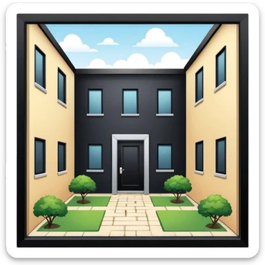 closed courtyard between apartment buildings, safe private yard, minimal flat vector icon sticker