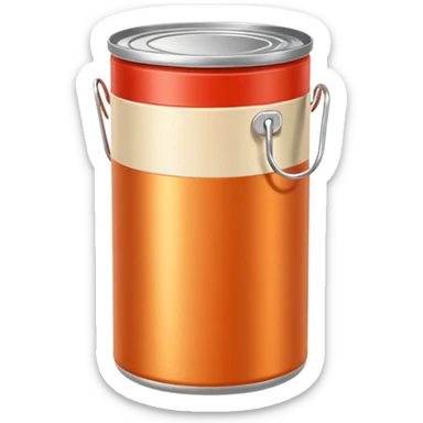 metallic soup can, upright, closed, warm-toned minimalist label (red, orange, beige, cream), no text, metal lid with pull-tab, label with simple bowl or spoon icon, 3D clean style, transparent background sticker