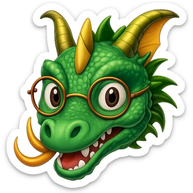Add small round glasses to the old dragon for a wise look in emoji style with no background. sticker