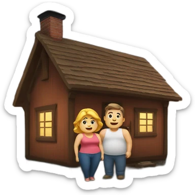Fat couple in a cabin with a chimney  sticker
