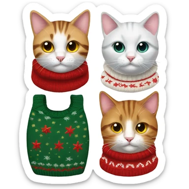four cats wearing Christmas sweaters sticker