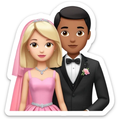 pretty light blonde girl barbie wedding to boy nerd with short black hair and dark tan skin on the cheek sticker