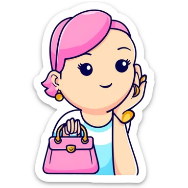 woman with gold earrings holding a pink purse sticker
