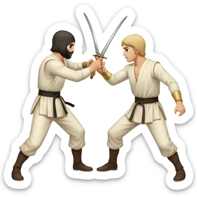 two men fighting a duel with epees sticker