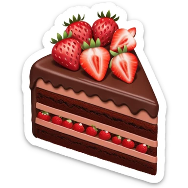 chocolate cake slice with strawberries on top sticker