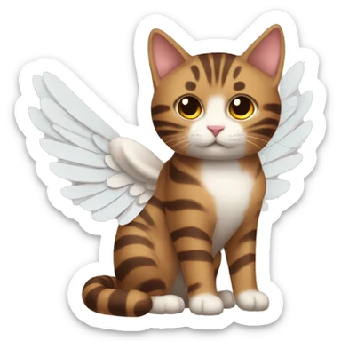 An adult and brown striped cat with angel’s wings sticker