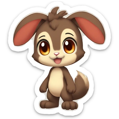 Cute, Chibi, Kemono-style, Anthro, Fur-Sona, Dark-Brown, Normal-type-Ground-type Tan-Rabbit-Fakémon with Dark-Red eyes, beige belly, beige paws, beige feet, beige freckles, full body sticker