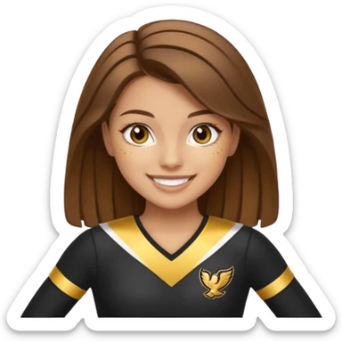 Cheerleader with golden skin tone skin, brown eyes, brown hair and outfit black and gold sticker