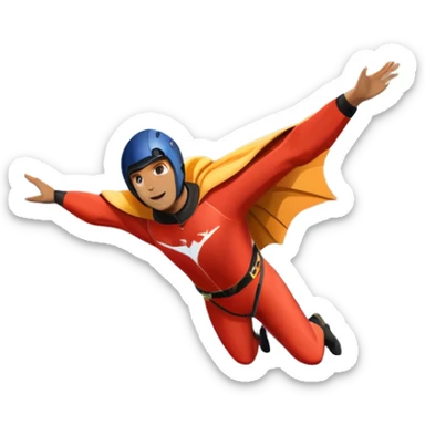 A daring wingsuit athlete soaring between towering mountains, with their wingsuit fully stretched, cutting through the air at high speed. The background features dramatic cliffs and a vast sky, emphasizing the thrill and freedom of base jumping. sticker