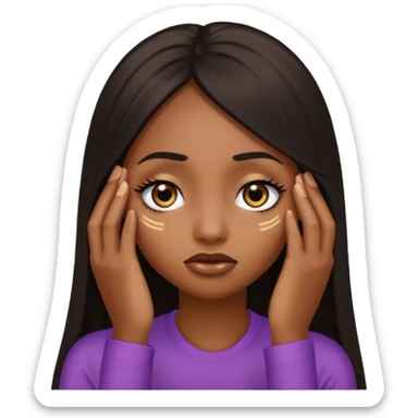 black girl with long straight hair and long false lashes, facepalming, emoji style sticker