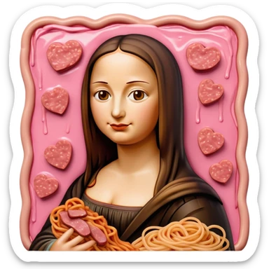 monalisa made of SPAM meat melted pink dripping sauce spaghetti portrait sticker