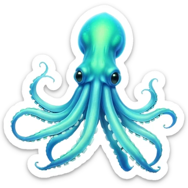 3D render of Deep Sea Squid, bioluminescent deep sea style, glowing neon blue and green lights, dark background to contrast the glow, translucent organic textures, more emision. sticker