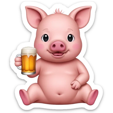 apple pig emoji sitting up drinking a beer drunk sticker