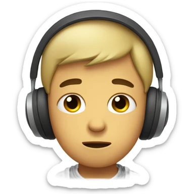 Sad boy crying with tears in his eyes and wearing headphones sticker