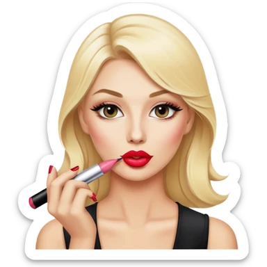 blonde makeup artist applying lipstick sticker