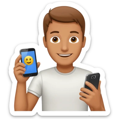 happy man leaving review on google on one phone sticker