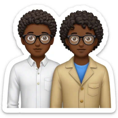 gay boys couple, one boy dark skin, wavy hair and black glasses and the other boy dark skin, curly hair, clear glasses sticker