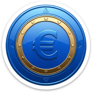 Euro coin digitalization with futuristic and shiny blue glossy circuit style sticker