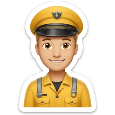 german delivery guy with yellow uniform sticker