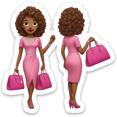Brown woman dressed in pink with diamonds and a pink purse sticker