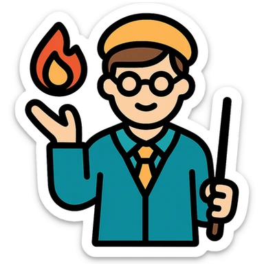 teacher conjuring fire sticker