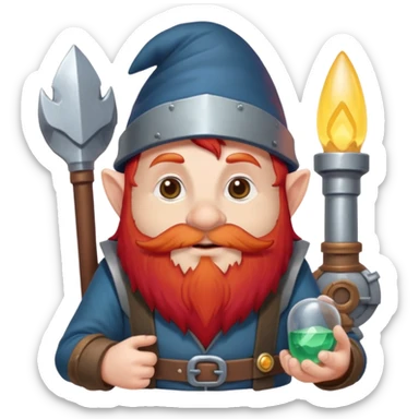 fantasy engineer gnome in a wheeclair with red hair and red beard sticker