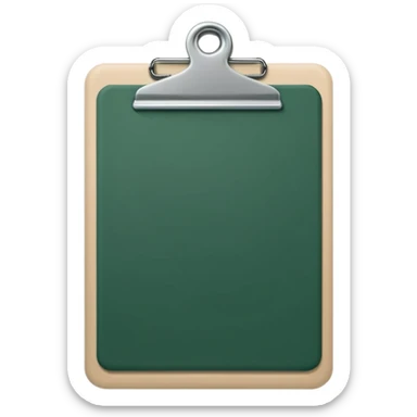 dark green clipboard with light beige paper, simple shapes, no text, Apple emoji style, minimalistic sticker