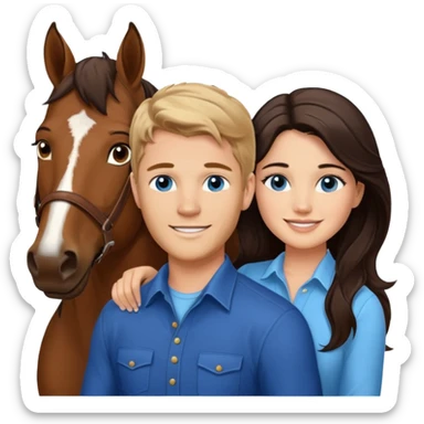 Smiling blue eyed trevor donovan with smiling brown-eyed danica mckellan and one brown horse sticker