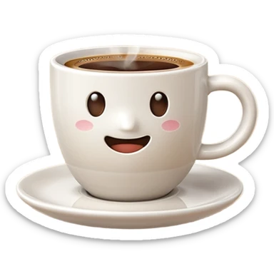 A 3D cartoon coffee cup filled with hot coffee, no saucer underneath, light steam rising, smooth glossy ceramic texture, warm natural lighting, Memoji-style rendering with soft shadows. sticker