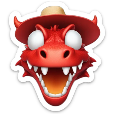 Crazy funny red dragon head with human white teeth and beautiful smile wearing glasses and hat sticker