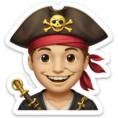 Pirate with smiley face and a eyepatch and make with one tooth sticker