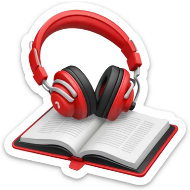 Red headphones laying on a closed red book emoji sticker