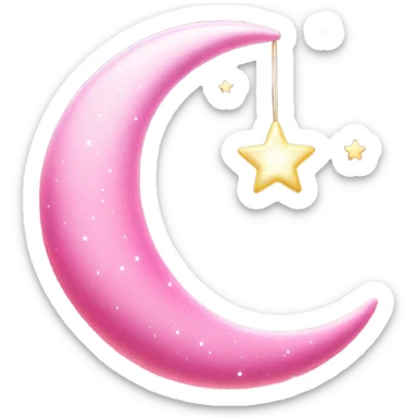 Pink crescent moon with star lights dangling  sticker