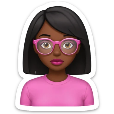 Dark skin girl  adult with black bob and big lips with glasses and pink shirt  sticker