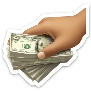Hand holding a stack of cash sticker