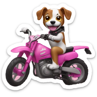 dog riding Pink dirt bike while drinking  sticker