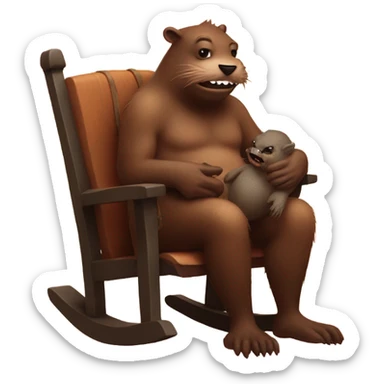 Giant beaver man in rocking chair petting his demon pet sticker