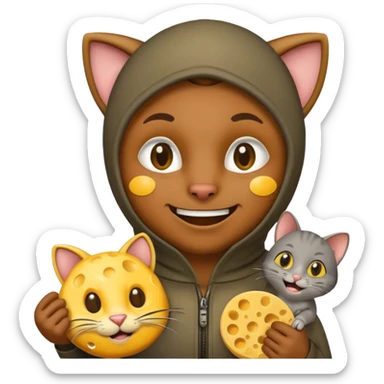 robber emoji with money cheese cat with rat sticker