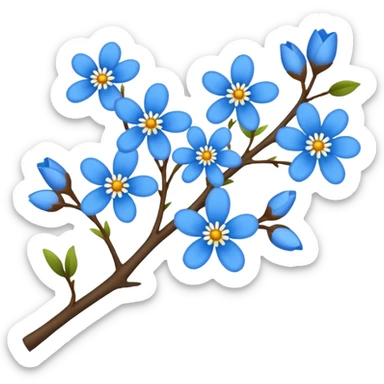 Blue tree branch twig with flowers  sticker