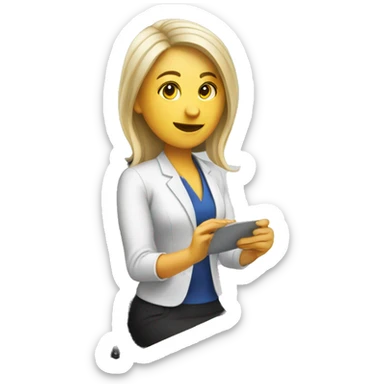 desk reception woman with computer sticker