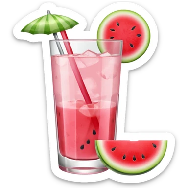 very light pink lemonade in glass with chunk of watermelon on rim no straw sticker